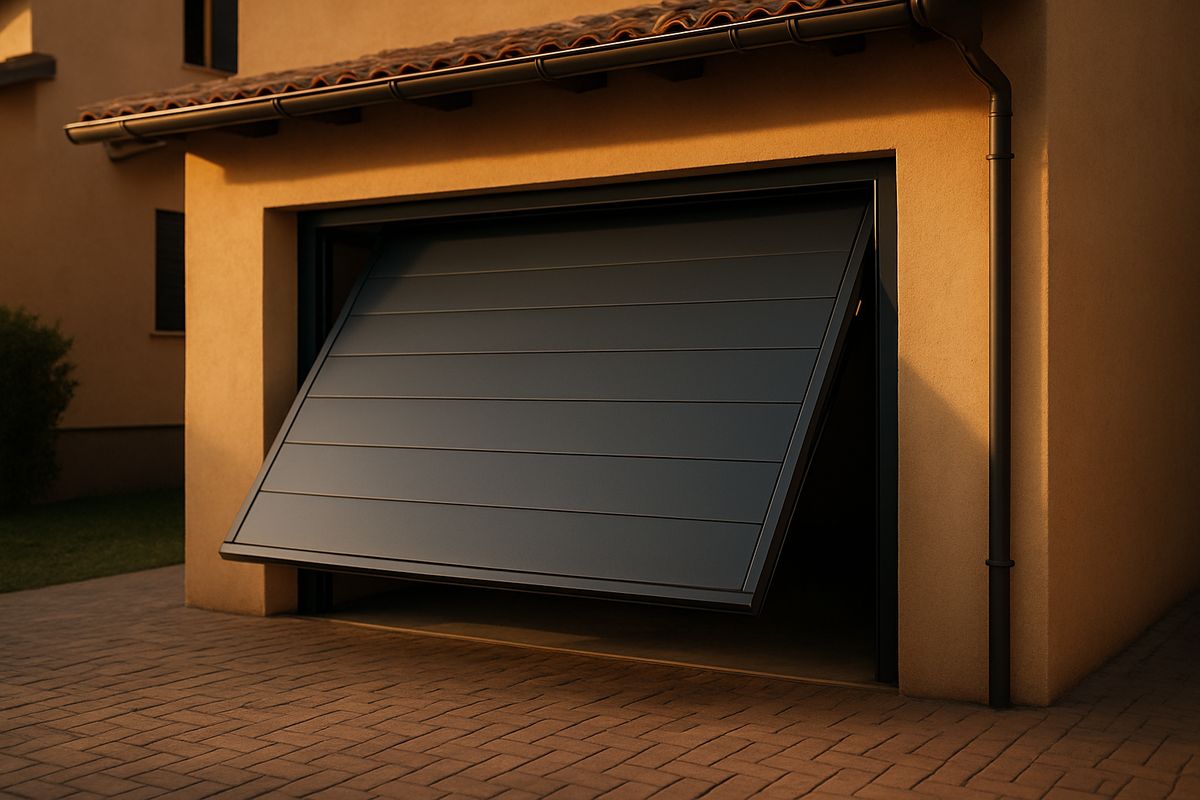 Porta basculante per garage semiaperta